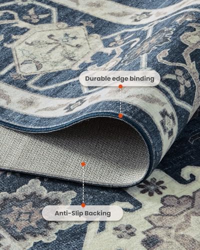 AMADA HOMEFURNISHING 9x12 Area Rug for Living Room, Vintage Washable Area Rug Low-Pile & Non-Slip Carpet for Bedroom Dining Room Nursery Home Office, Navy Blue/Brown - Image 5