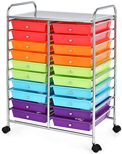 Giantex 20-Drawer Storage Drawer Cart, Rolling Organizer Cart for Office School Tools Scrapbook Paper, Utility Rack on Wheels (Multicolor) by Giantex