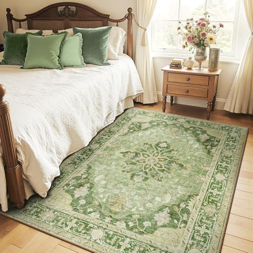 RELEANY Washable Area Rug, 5'x7', Green/Yellow - Image 2