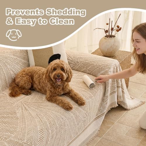Couch Cover for Dogs Washable Sofa Cover, Sectional Couch Covers, Sofa Covers for 2 Cushion Couch, Non Slip Stripe Sofa Slipcovers Furniture Protector (Khaki, 91 * 150) - Image 3