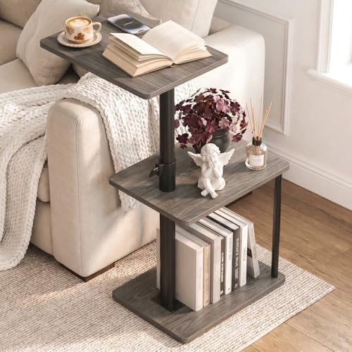Faesun Swivel Side Table for Couch Arm, Height Adjustable C Table for Recliner or Bed, Tv Trays with Storage Shelf for Small Spaces- Small Nightstand Table for Living Room, Bedroom by Faesun