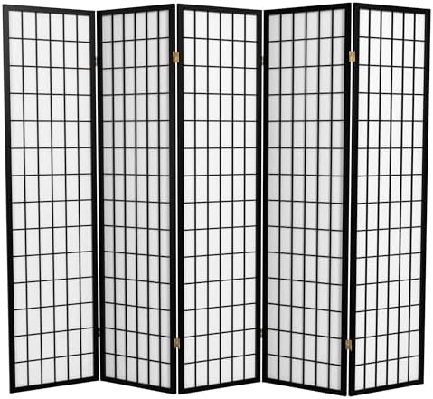 Red Lantern 6 ft. Tall Window Pane Shoji Screen - Black - 5 Panels by RedLantern