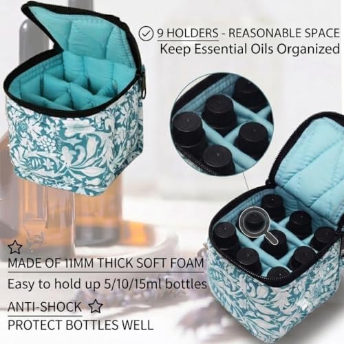 9 Bottles Essential Oil Carrying Case with Thick Foam Protection, Portable and Shockproof Organizer for 5ml to 10ml,15ml Bottles, Nail Polish, Roller Balls and Travel (Aqua Green) - Image 4