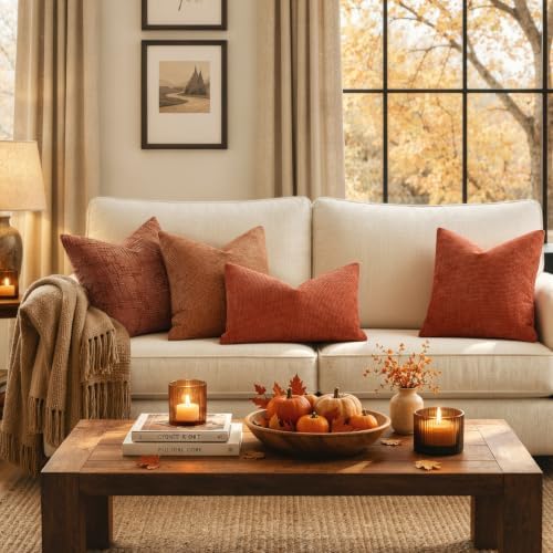 MIULEE Fall Decorative Lumbar Throw Pillow Covers 12x20 Burnt Orange 2 Pack - Image 2