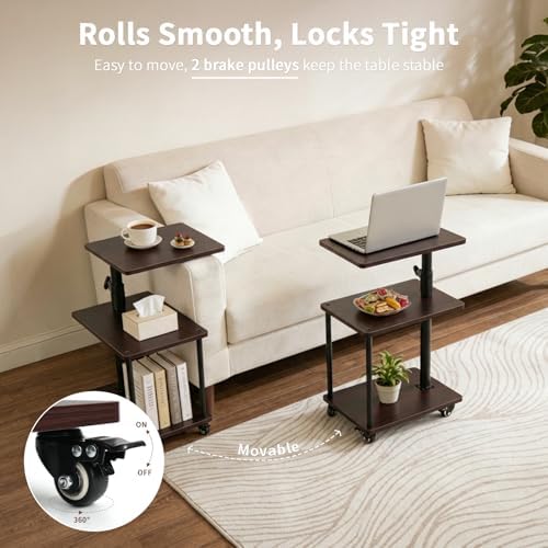 Rolling Side Table with Wheel for Living Room, Adjustable Height Swivel End Table for Different Seating Types, Ideal for Couch, Sofa, Recliner and Living Room, Black Walnut-Look - Image 3