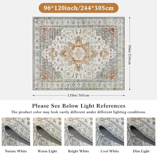 Moynesa Ultra-Thin Washable Area Rug 8x10, Large Living Room Rugs for Bedroom Under Dining Room Table, Vintage Oriental Medallion Printed Low Pile Carpet for Home Office Decor, Beige/Gold - Image 2