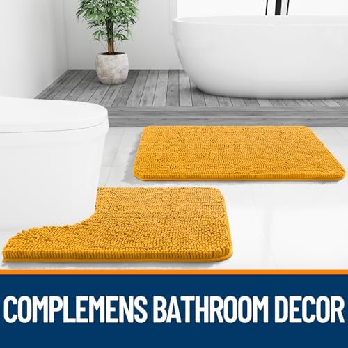 OLANLY Bathroom Runner Rugs 44x24, Soft Absorbent Chenille Bath Rugs, Rubber Backing Quick Dry, Machine Washable Long Bath Mats for Bathroom, Tub and Shower, Home Decor Accessories, Golden Yellow - Image 7