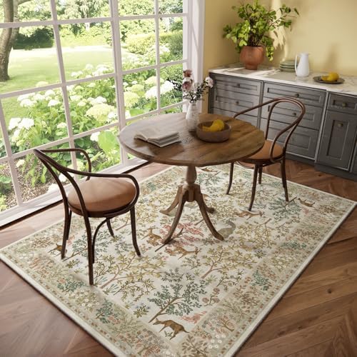 5x7 Area Rugs for Living Room: Washable Rug Vintage Area Rug Stain Resistant Non Slip Low Pile Lightweight Soft Carpets Rugs for Bedroom Dining Room Kitchen Nursery Kids Room Farmhouse Indoor - Image 6