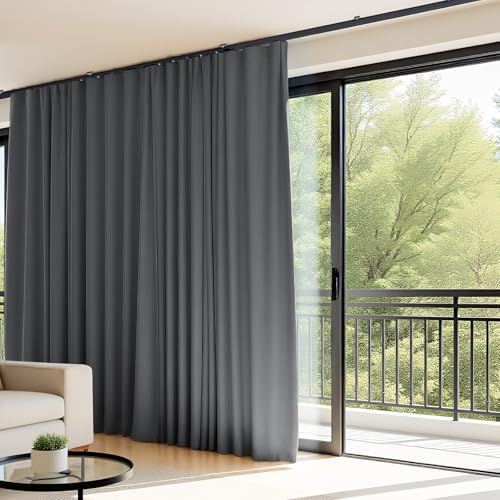 Room Divider Curtains Flexible Ceiling Tracks set Curtain track Ceiling Mount Blackout Curtain for Living Room Bedroom Ceiling Curtain Rod Privacy Dividers Panels W120 x H96 Grey Drape & Black rail - Image 2