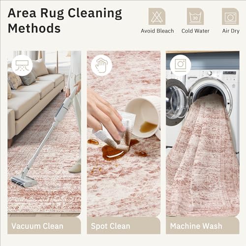 Soalmost 9x12 Area Rugs for Living Room Washable Rug Non-Slip Pink - Image 4