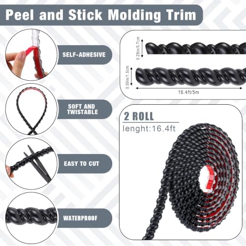 Peel and Stick Molding Trim Flexible Molding Trim for Wall Self Adhesive Paintable DIY Wall Trims for Mirror Frame Cabinet Edge Picture(2 Pcs,Black) - Image 3