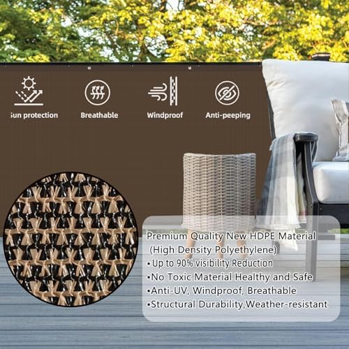 SUNLAX 2.5'x10' Brown Balcony Privacy Screen Fence Windscreen 90% UV Block - Image 2