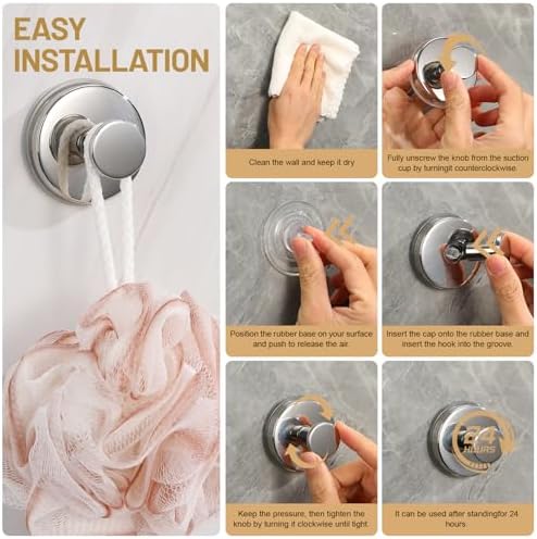 Large Suction Cup Hooks, Heavy Duty 15lb Holds Towel & Robe, No-Drill Shower Bathroom Hooks for Tile Wall Glass Mirror, Mounts on Smooth Non-Porous Surfaces (2 Pack, Chrome Polished) - Image 6