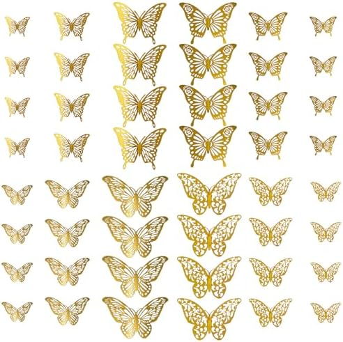 48 Pcs Gold 3D Butterfly Wall Decor Aesthetic Room Hanging Charm Metallic Texture Removable Wall Decals for Birthday Party Celebration Home Nursery Classroom DIY Craft Accessory Kit by Unknown