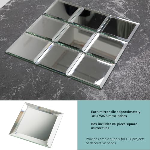 80 Pcs Beveled Mirror Tiles, 3 Inch Silver Square Mirror Glass Tiles for Kitchen Backsplash Bathroom Shower Wall, 5 SQ.FT - Image 6