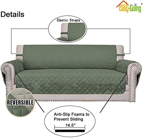 Easy-Going Sofa Slipcover Reversible Loveseat Sofa Cover Couch Cover for 2 Cushion Couch Furniture Protector with Elastic Straps for Pets Kids Dog Cat (Oversized Loveseat, Greyish Green/Beige) - Image 3