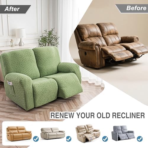 Genina Waterproof Recliner Loveseat Cover,2 Seat Couch Cover,Matcha Green - Image 5