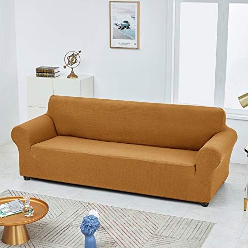 Joccun Stretch Couch Cover Slipcovers, 1-Piece Sofa Covers for 3 Cushion Couch Spandex Jacquard Washable Furniture Protector Cover for Living Room,Kids,Pets(Sofa,Gold) - Image 4