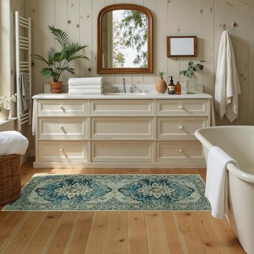 RELEANY Washable Area Rug, Runner 2'x5', Blue/Vintage Dark Blue - Image 2
