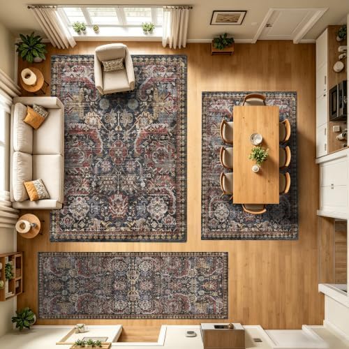RUGSURE Washable Area Rugs - Perfect for Living Room, Bedroom, Kids Room, Nursery - Stain & Water Resistant Non-Slip, Pet & Child Friendly, Vintage Tribal Area Rugs (Rust, 2'6'' x 8') - Image 5