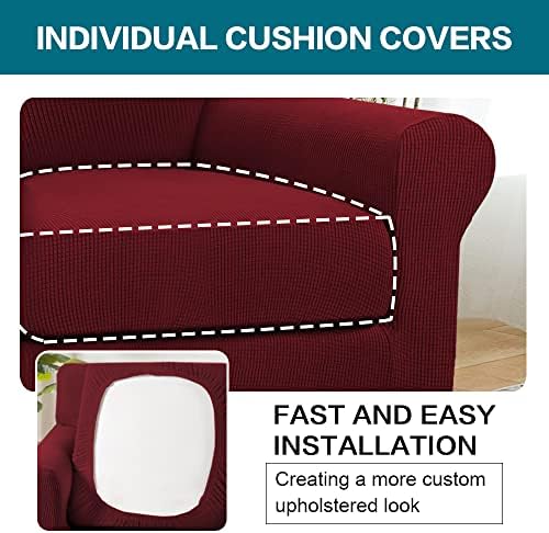 Turquoize 2 Piece Chair Covers Chair Slipcovers for Living Room Armchair Couch Cover Chair Sofa Cover with Individual Cushion Covers Furniture Cover for Chairs Feature Thick Fabric (Chair, Burgundy) - Image 5