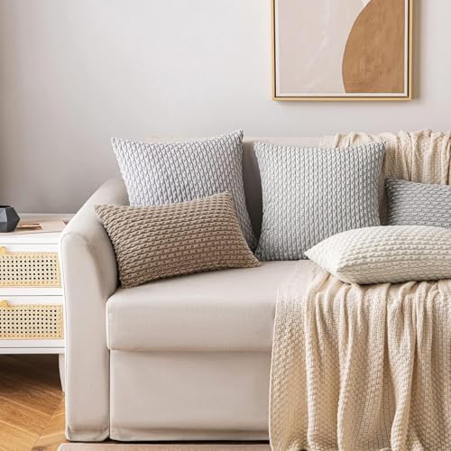 MIULEE Lumbar Decorative Throw Pillow Covers 12x20 Light Brown Corduroy - Image 4