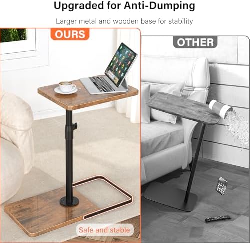 TV Tray Table for Couch - Adjustable Height & 360°Swivel Panel Design，Larger Metal and Wooden Base to Prevent Slipping，Sofa Armrest Tray Table for Eating Laptop Couch Bed Dinner or Small Space - Image 4