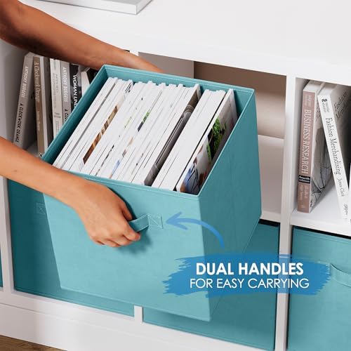 Storage Cubes Pack Of 8 - Standard Size Cube Storage Bin 10.5x10.5x11 With Dual Handles For Easy Carrying- Fabric Storage Bins Collapsible (Blue) - Image 4