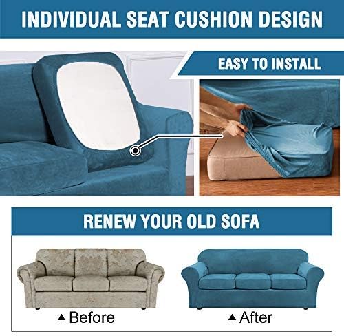 H.VERSAILTEX Rich Velvet Stretch 2 Piece Chair Cover Chair Slipcover Sofa Cover Furniture Protector Couch Soft with Elastic Bottom Chair Couch Cover with Arms Width Up to 49 Inch(Chair,Peacock Blue) - Image 6