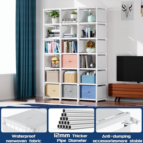 Mavivegue Book Shelf, 18 Cube Storage Organizer, DIY Bookcase, Metal Cube Bookshelf, Tall Book case for Bedroom, Living Room, Office, Closet Storage Organizer, Black Cubicle Storage Rack-White - Image 4