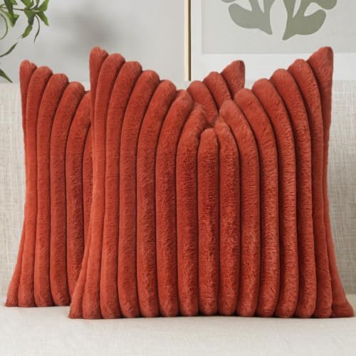 MIULEE Fall Faux Fur Decorative Throw Pillow Covers 18x18 Set of 2 Rust by MIULEE