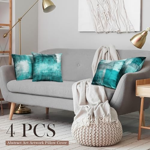 Teal Abstract Throw Pillow Covers 20x20 Set of 4 - Image 3