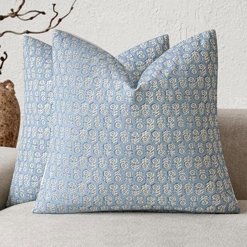 Foindtower Decorative Floral Print Throw Pillow Covers 18×18 Powder Blue by Foindtower