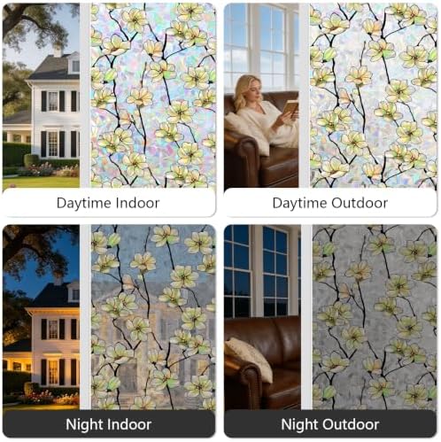 Kromapolis Window Privacy Film,Stained Glass Magnolia Floral 29.5″ x 78.7″ - Image 6
