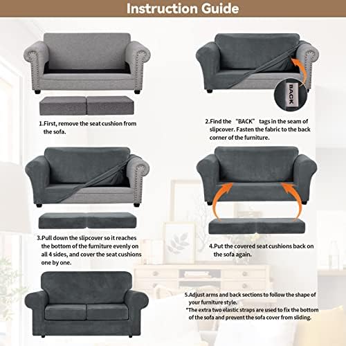 WEERRW Velvet Stretch 3 Pieces Couch Cover for Sofa Washable, Dark Grey - Image 6
