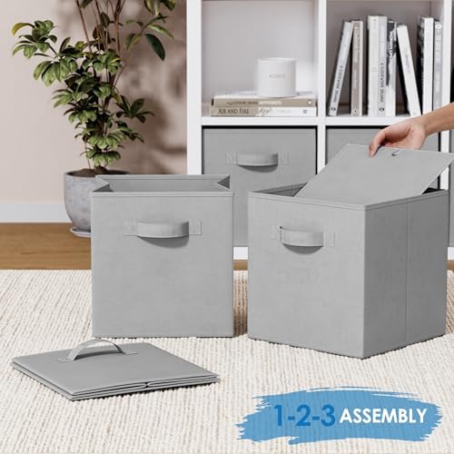Storage Cubes Pack Of 8 - Standard Size Cube Storage Bin 10.5x10.5x11 With Dual Handles For Easy Carrying- Fabric Storage Bins Collapsible (Light Grey) - Image 6