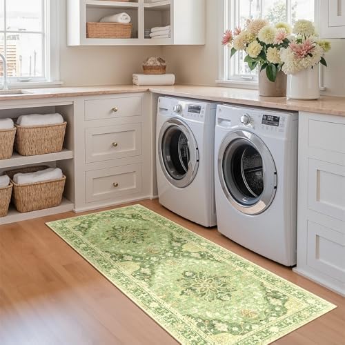 RELEANY Washable Area Rug, Runner 2'x5', Green/Yellow - Image 3