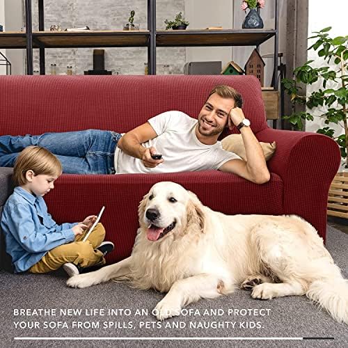 ZNSAYOTX Stretch Oversized Couch Cover Universal Sofa Covers for Living Room Dogs Pet Furniture Protector Spandex Extra Large Sofa Slipcovers with Anti Slip Foam Sticks (Wine Red, XL Sofa) - Image 2