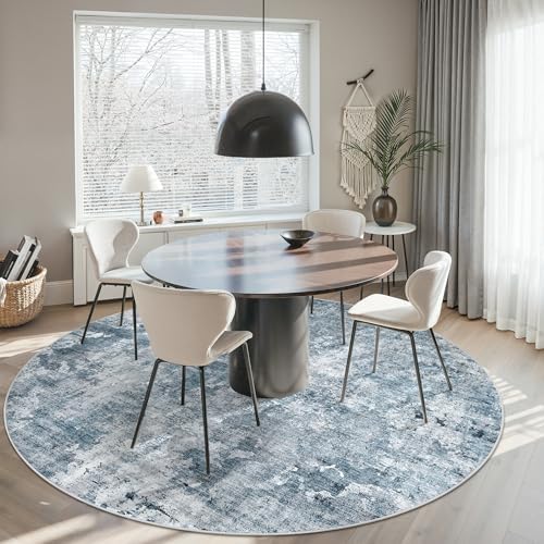 Soalmost Round Rugs 9ft Living Room Circle Area Rug 9x9 Blue/Grey Vintage - Image 4