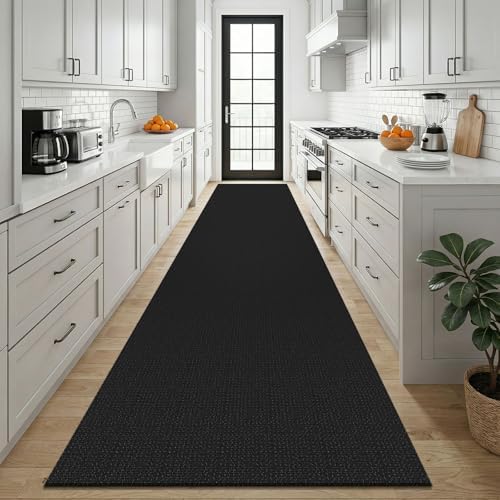 KOZYFLY Black 3x12 Runners Rugs for Hallway, Long Washable Runner Rug, Woven Non Slip Kitchen Runner, Braided Entryway Rug, Floor Carpet for Entry, Aisle, Hall, Black/Dark Grey - Image 2