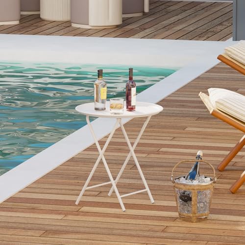 Garden 4 you Folding TV Tray Table, Metal Round Side Table, White Dinner Table with Metal Frame, Modern Outdoor Tray Table for Living Room, Bedroom, Patio & Small Spaces, 2 Packs - Image 5