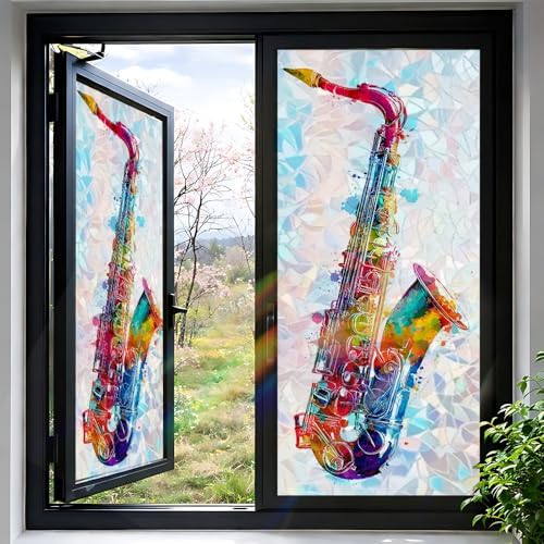 Cmialusie Colorful Saxophone Window Film 39.3 x 17.3 Inch Cling - Image 2