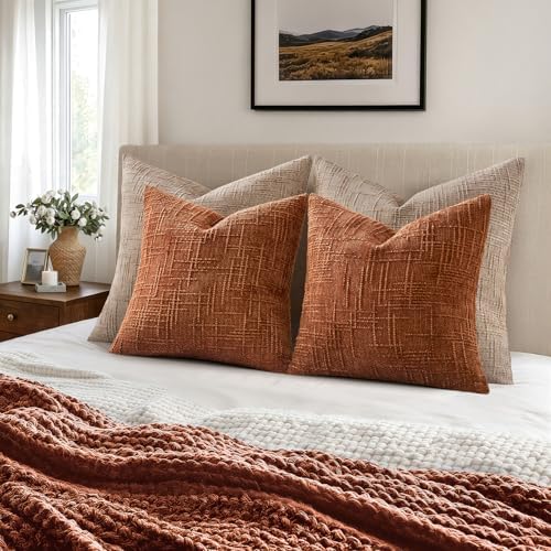 MIULEE Chenille Textured Fall Euro Throw Pillow Covers Burnt Orange 24x24 - Image 5