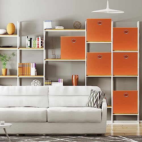 Simple Houseware 11-Inch Foldable Cube Storage Bins with Handles, Orange - Image 2