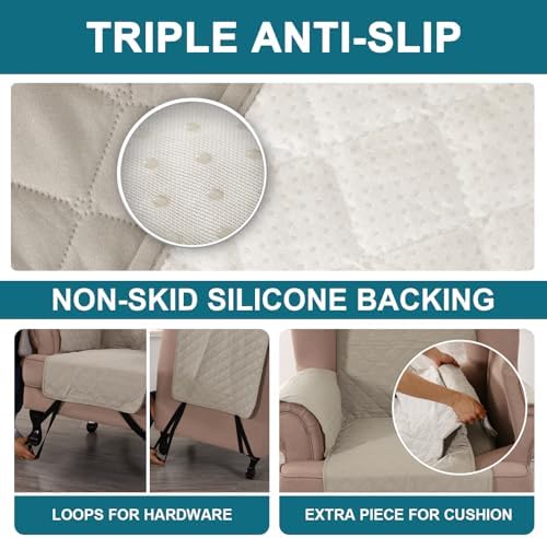Turquoize 100% Waterproof Wing Chair Cover Wing Chair Slipcovers, Pale Oak - Image 4