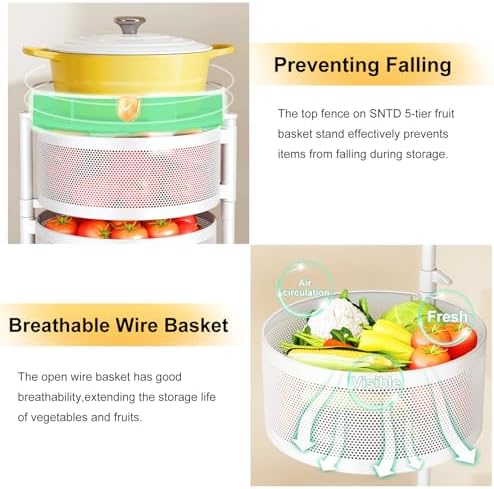 SNTD 5-Tier Fruit and Vegetable Basket Bowls for Kitchen, Rotating, White - Image 4