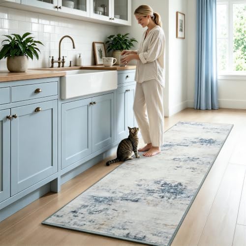 Toneed Washable 2x6 Non-Slip Abstract Runner Rug for Hallway Kitchen by Toneed