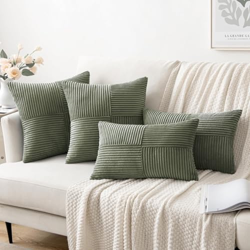 MIULEE Light Olive Green Decorative Throw Pillow Covers for Couch 18x18 in - Image 4