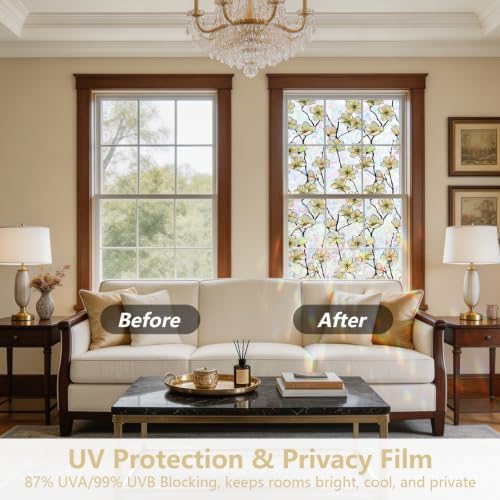 Kromapolis Window Privacy Film,Stained Glass Magnolia Floral 35.4″ x 157.4″ - Image 3