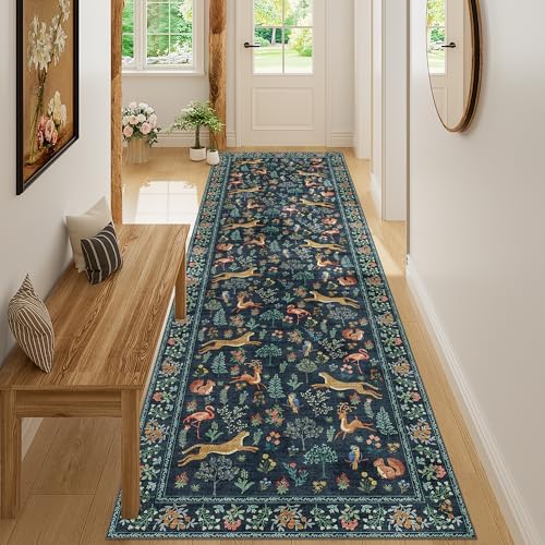 DUKINO 3x10 Washable Runner Rug, Non Slip Animal Rug for Hallway, Navy Blue - Image 5